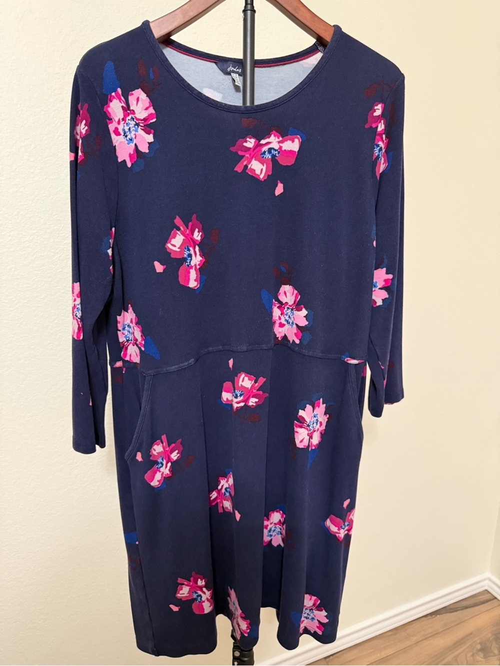 Joules Navy Midi Dress with Pink Floral Print